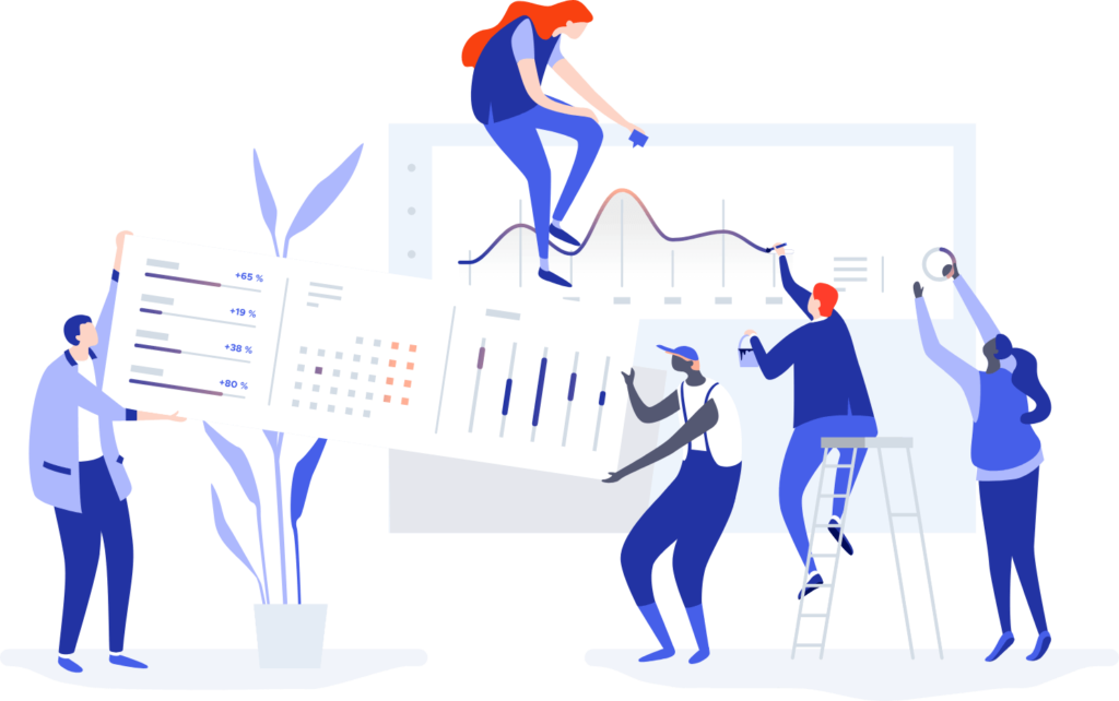 Illustration of a research team reviewing clinical data